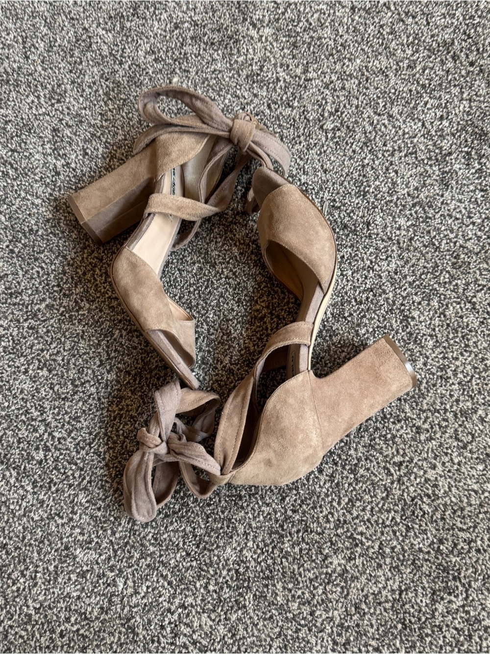 Karl Lagerfeld Paris Racha Suede Wrap Tie Block Heel Sandals Taupe EU 38.5 US8.5 - Picture 7 of 11
